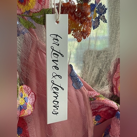 For Love & Lemons NWT Pink Percy Mini Sheer Dress with Appliqué Flowers Boho - Picture 8 of 14